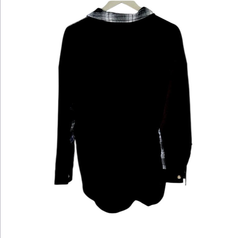 Anrabess Oversized Jersey Flannel Black White Plaid Button Shirt Stretch S New — image 2 of 7